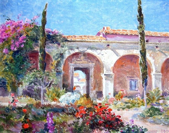 MATHIAS J. ALTEN, Mission San Juan Capistrano
1934 c., Oil on canvas on board