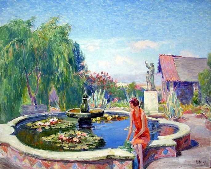 MATHIAS J. ALTEN, Girl at Fountain, Mission San Juan Capistrano
1934 c., Oil on canvas